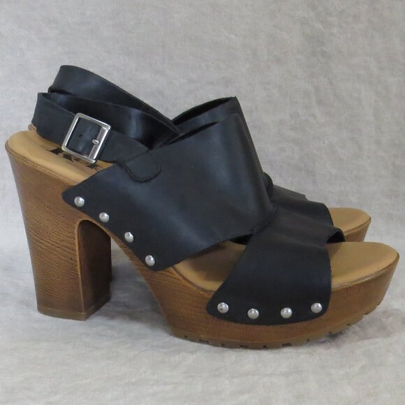 KORKS Kristian Leather Platform Slingback Sandal SIZE 8 Black - Picture 5 of 11
